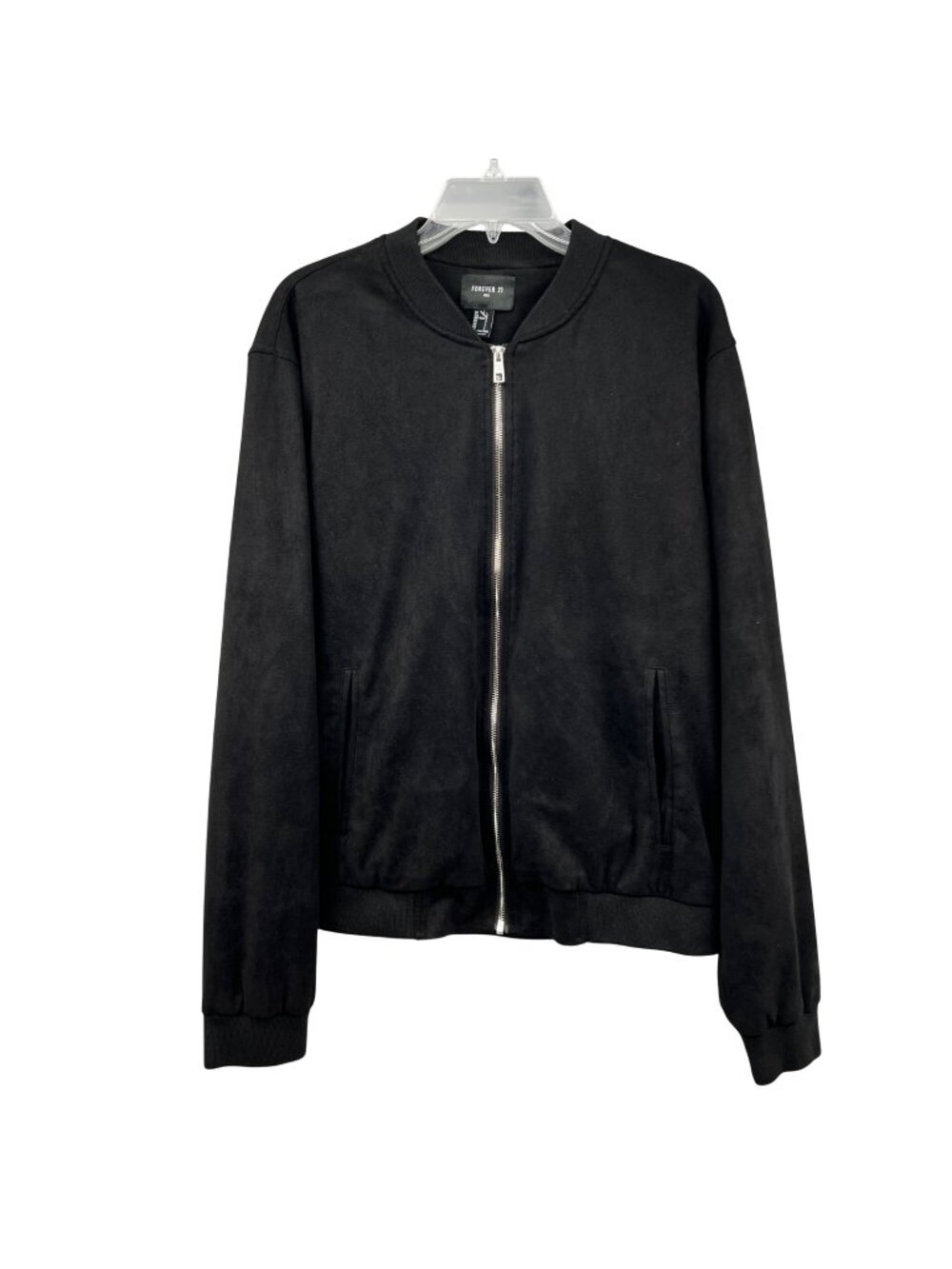 Forever 21 Mens Faux Suede Bomber Jacket Black Full Zip Size Large Pockets